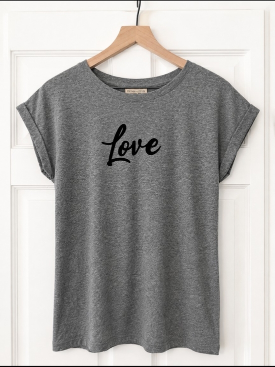 Christian Siriano Tops - Christian Siriano Gray 'Love'  Rolled-Sleeve Tee